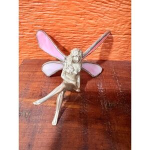 Vintage 1996 Pewter Monster Figurine Pink Stained Glass Wings Fairy